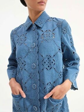 Like NEW Veronica Beard Erilyn Eyelet Denim Shirtdress Size 8